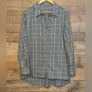 Tyler Boe Windsor Plaid Black White Button Down Women’s size Large Business Work
